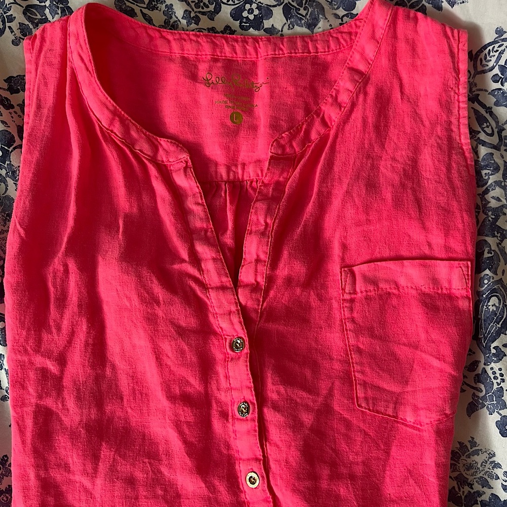 Lily Pulitzer hot pink linen tank, size Large